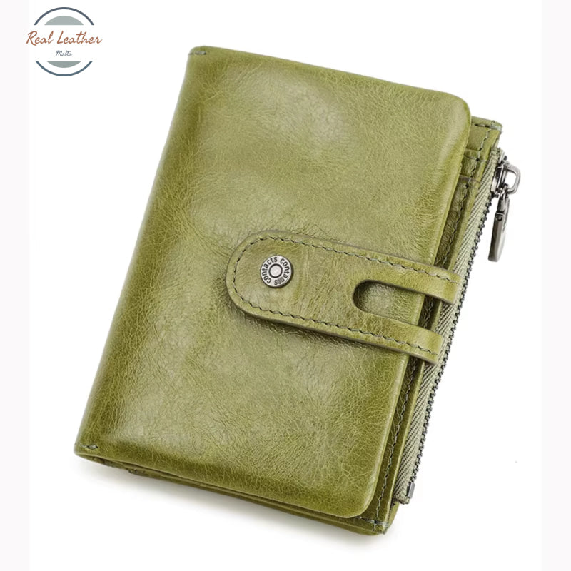 Genuine Leather Multifunction Short Wallet Green Wallet