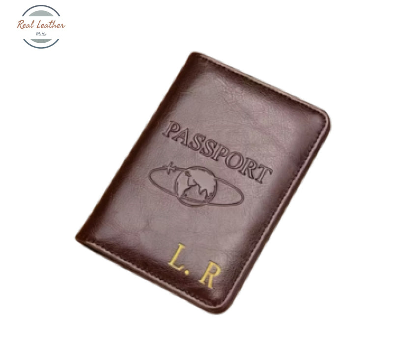 Genuine Leather Passport Holder with Custom Golden Foil Embossing Coffee Passport Cover