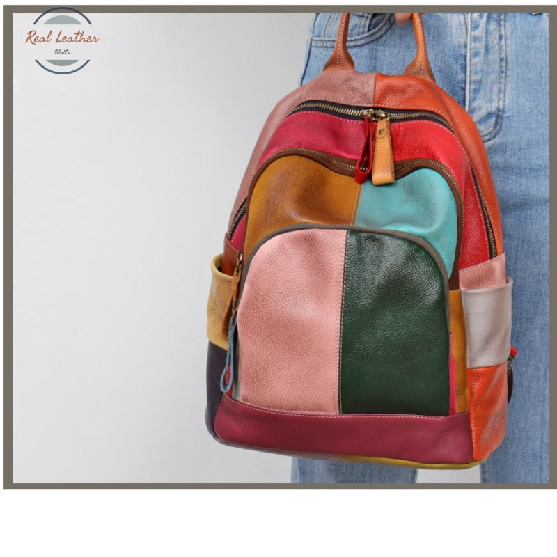 Genuine Leather Patchwork Backpack Backpacks