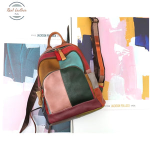 Genuine Leather Patchwork Backpack Backpacks