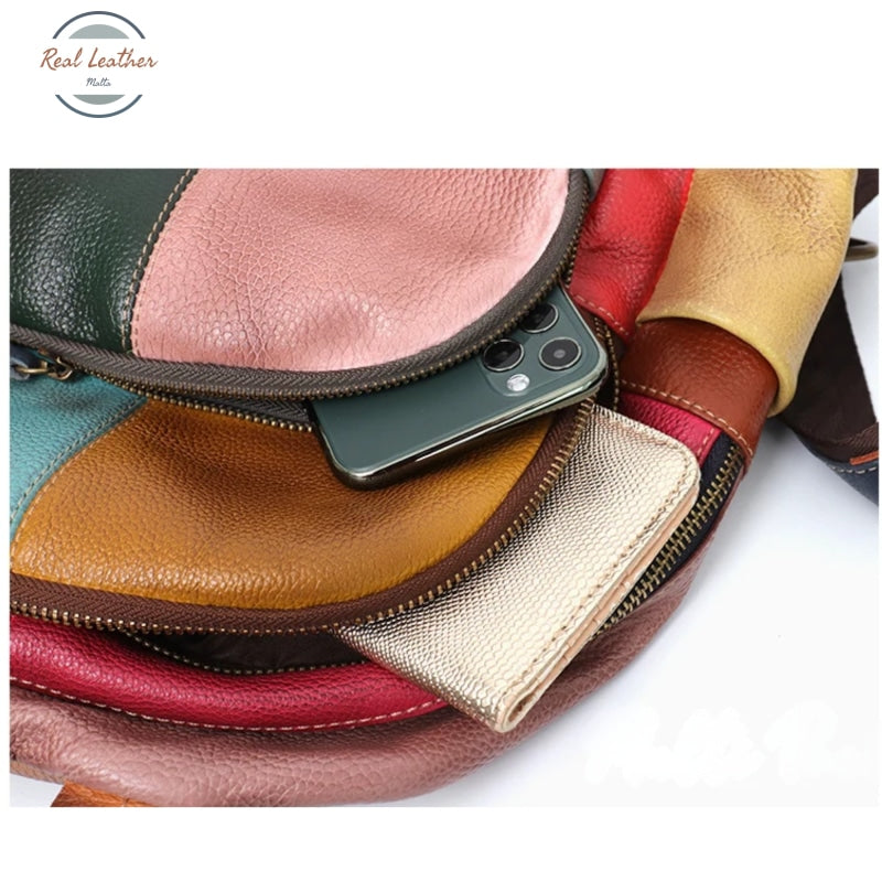 Genuine Leather Patchwork Backpack Backpacks