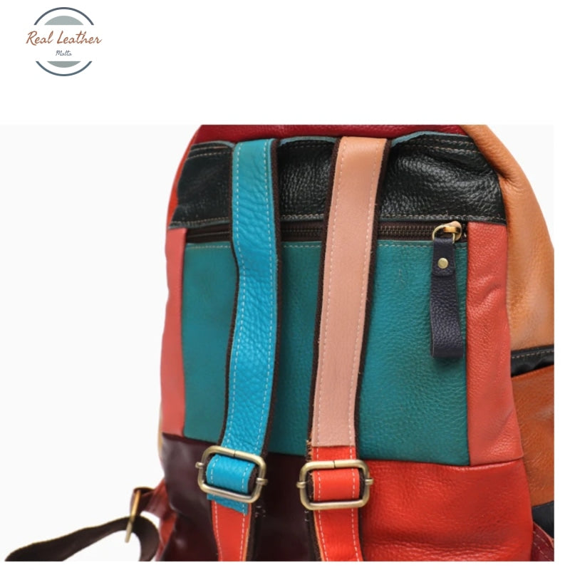 Genuine Leather Patchwork Backpack Backpacks