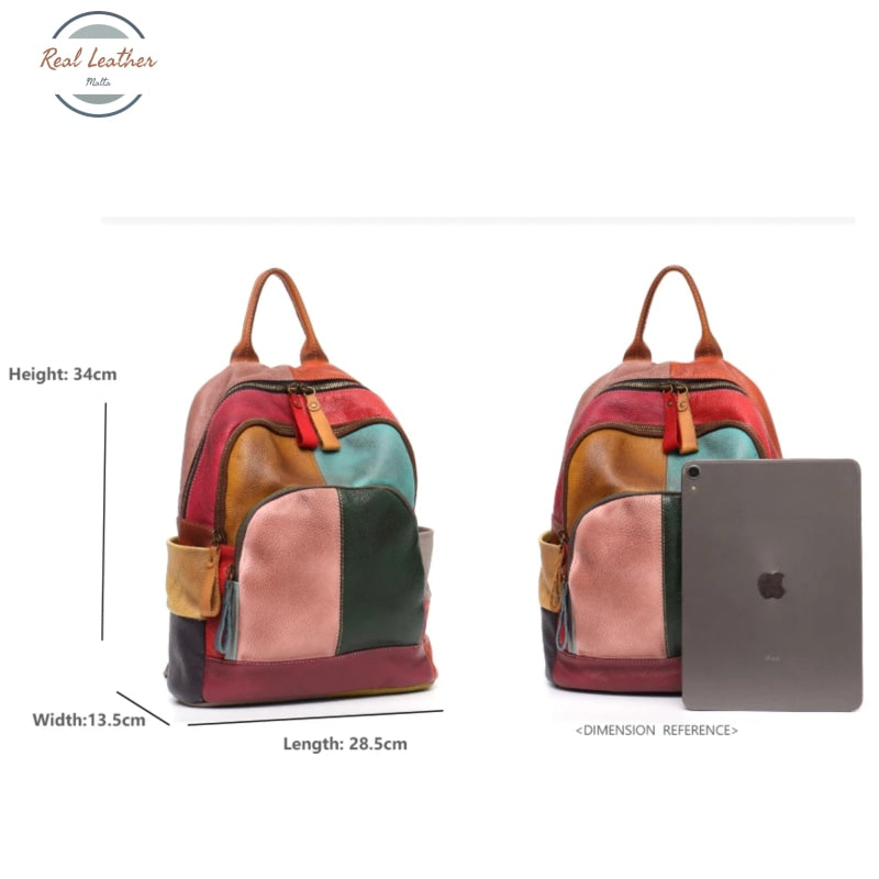 Genuine Leather Patchwork Backpack Backpacks
