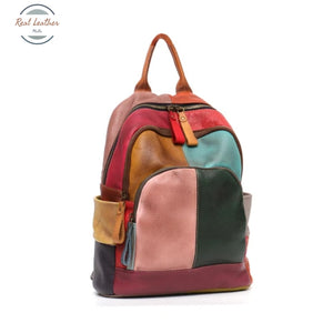 Genuine Leather Patchwork Backpack Random Color Backpacks