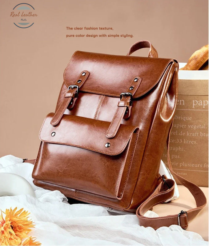 Genuine Leather Women’s Preppy Style Backpack Backpacks