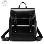 Genuine Leather Women’s Preppy Style Backpack Black Backpacks