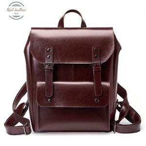 Genuine Leather Women’s Preppy Style Backpack Coffee Backpacks