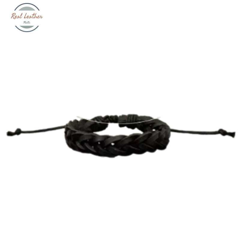 Genuine Woven Leather Cuff Bracelet Black / 17cm-24cm bracelets