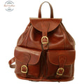 Leather backpack with 2 exterior pockets Brown Backpack
