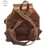 Leather backpack with 2 exterior pockets Brown Backpack