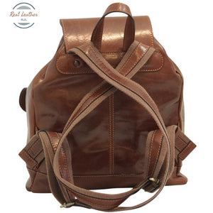 Leather backpack with 2 exterior pockets Brown Backpack
