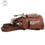 Leather backpack with 3 exterior pockets Brown Backpack