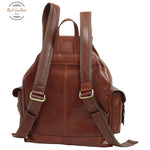 Leather backpack with 3 exterior pockets Brown Backpack