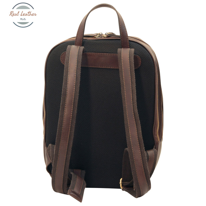 Leather backpack with exterior zip pockets Backpack