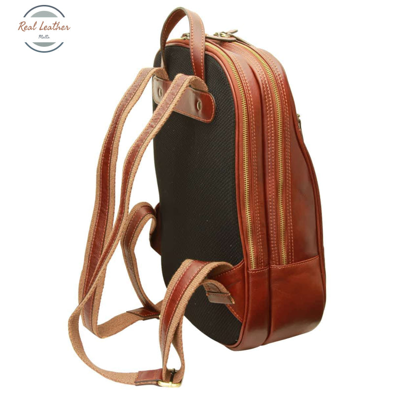 Leather backpack with exterior zip pockets Backpack