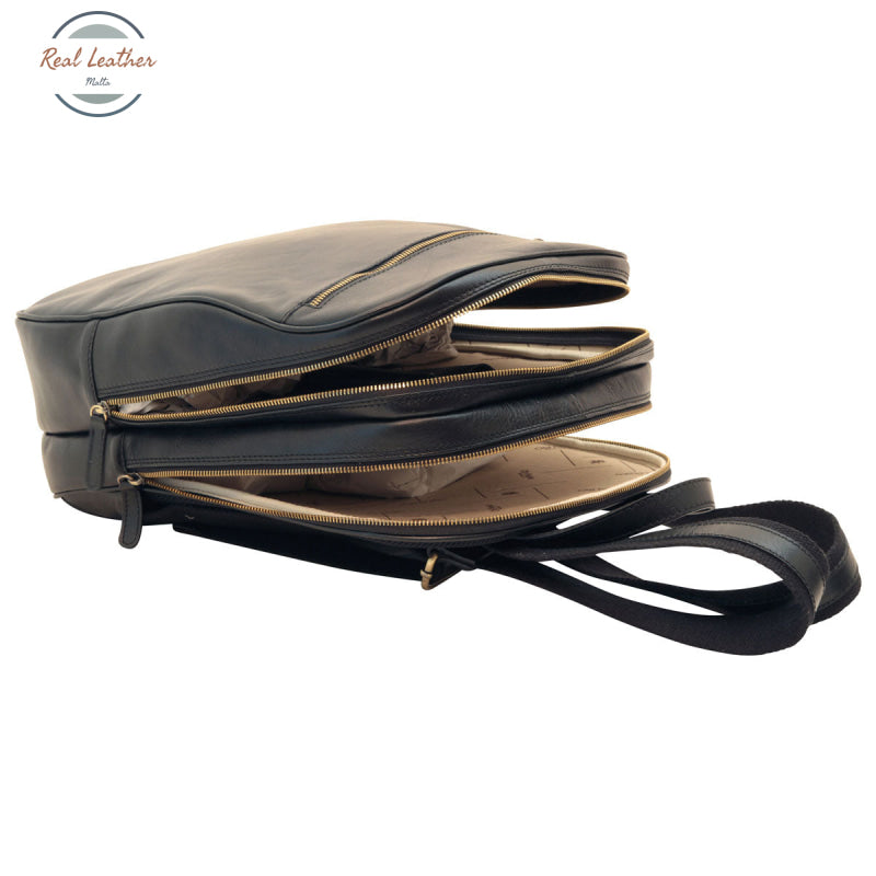 Leather backpack with exterior zip pockets Backpack