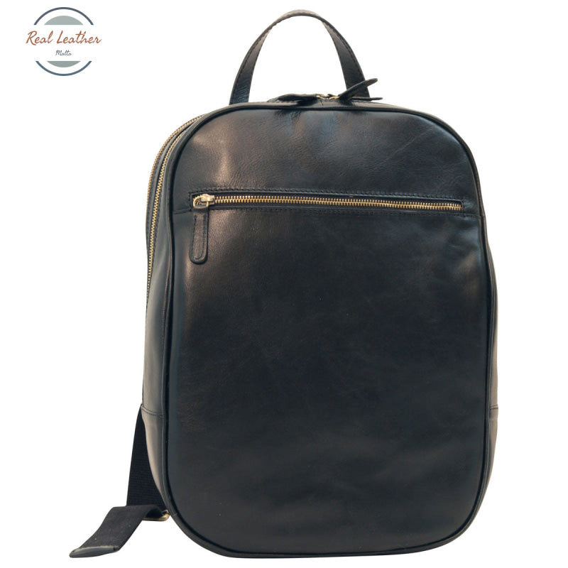 Leather backpack with exterior zip pockets Black Backpack