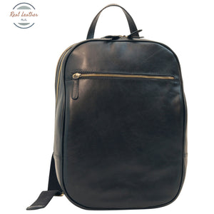 Leather backpack with exterior zip pockets Black Backpack