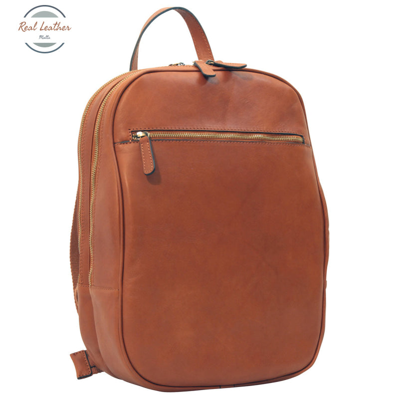 Leather backpack with exterior zip pockets Brown Colonial Backpack