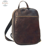 Leather backpack with exterior zip pockets Dark Brown Backpack