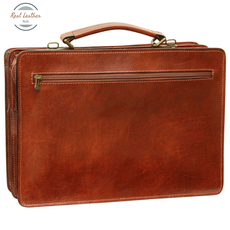 Leather Briefcase with 2 front pockets Brown Briefcases