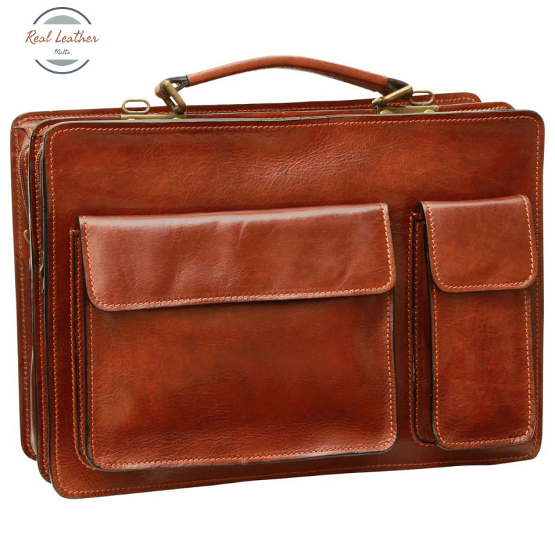Leather Briefcase with 2 front pockets Brown Briefcases