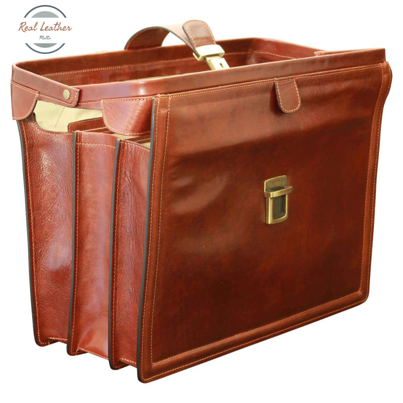 Leather Briefcase with 3 compartments Brown Briefcases