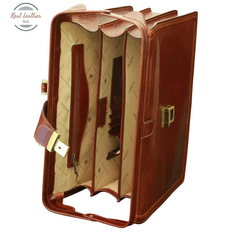 Leather Briefcase with 3 compartments Brown Briefcases
