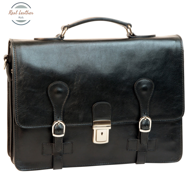 Leather Briefcase with buckle closures Black Briefcases