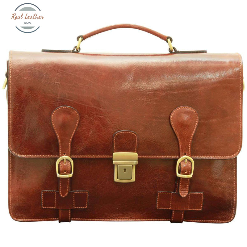 Leather Briefcase with buckle closures Brown Briefcases