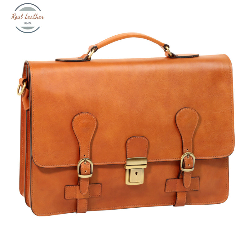 Leather Briefcase with buckle closures Colonial Brown Briefcases