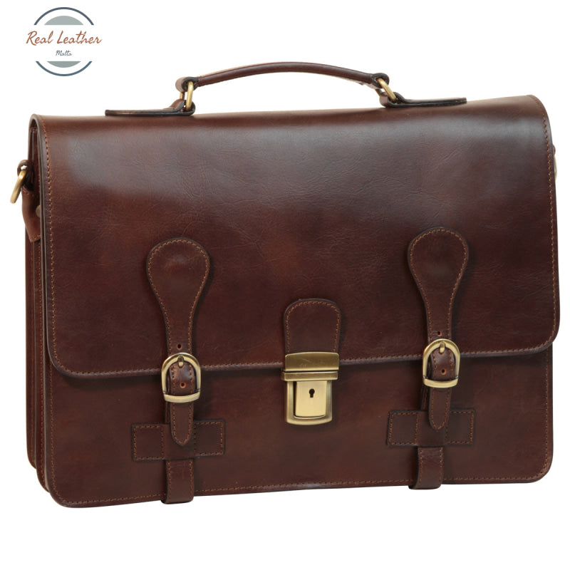 Leather Briefcase with buckle closures Dark Brown Briefcases