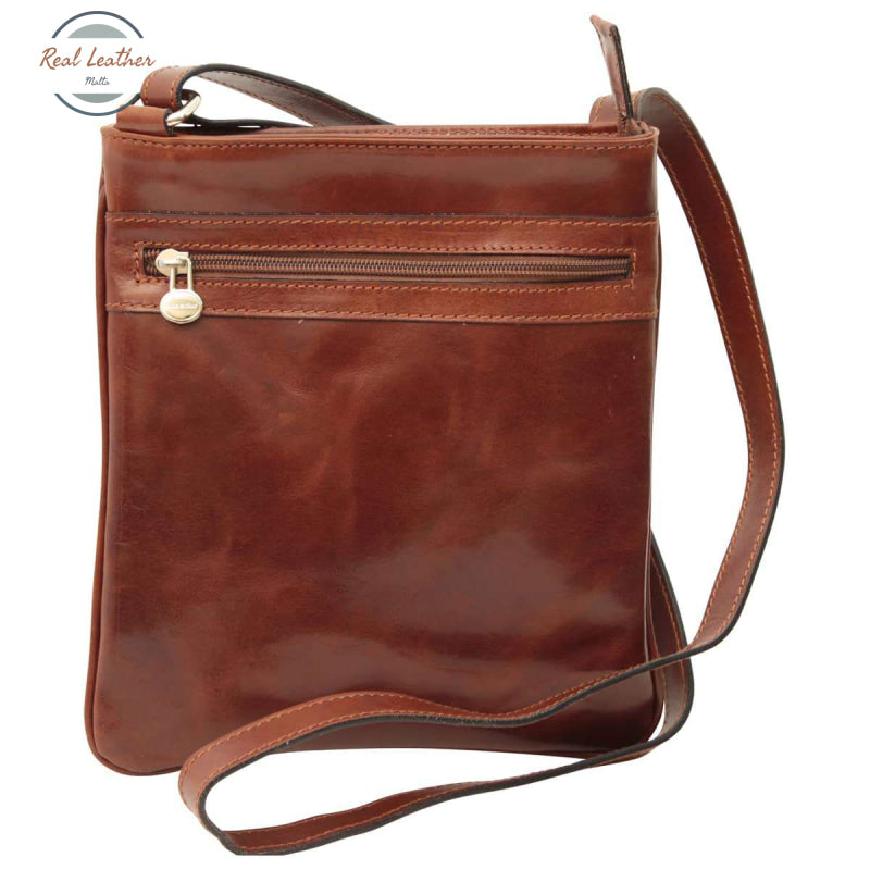 Leather Cross Body Bag with zip pocket Coffee Brown Body Bag
