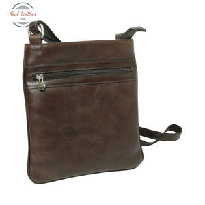 Leather Cross Body Bag with zip pocket Dark Brown Body Bag
