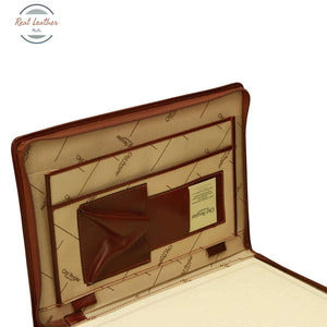 Leather Round Zipper Folder - Brown Leather Folder