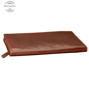 Leather Round Zipper Folder - Brown Leather Folder