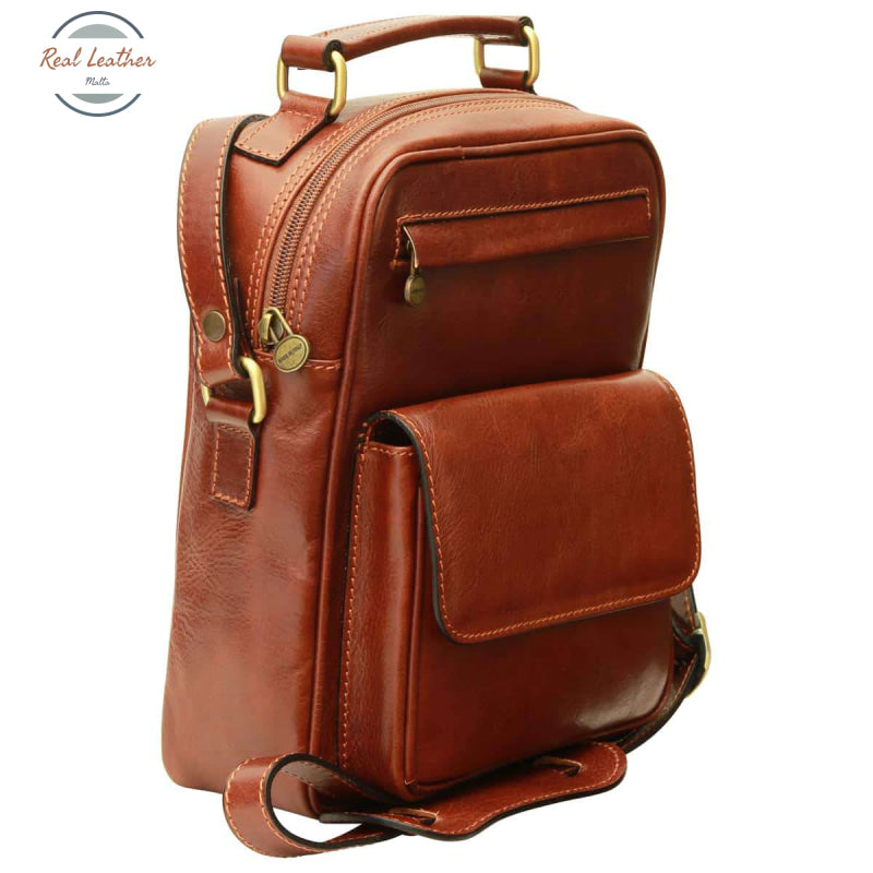 Leather Shoulder Bag with front pocket Brown Shoulder Bag