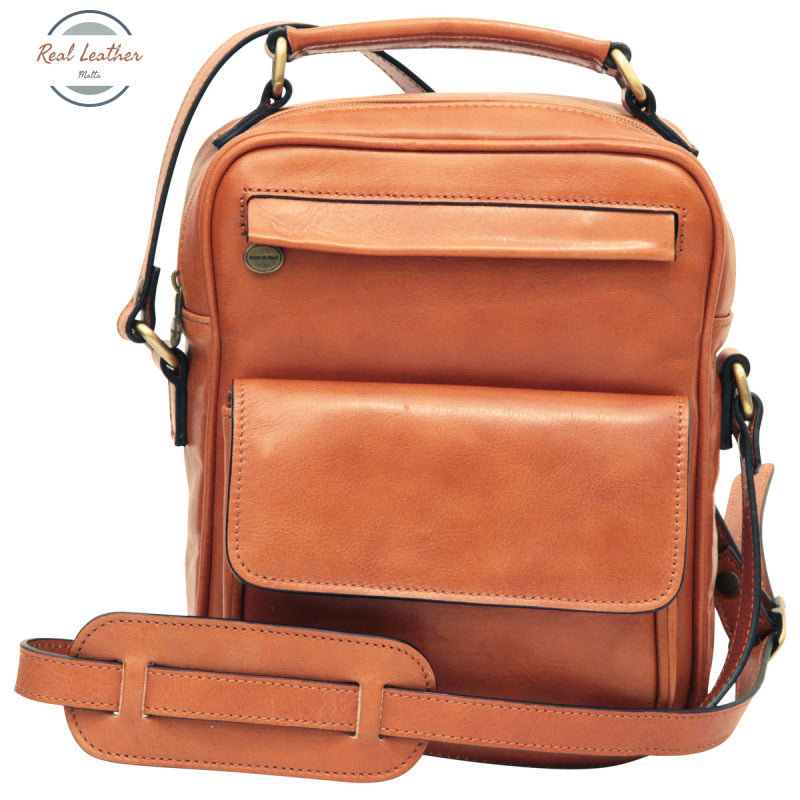 Leather Shoulder Bag with front pocket Colonial Brown Shoulder Bag