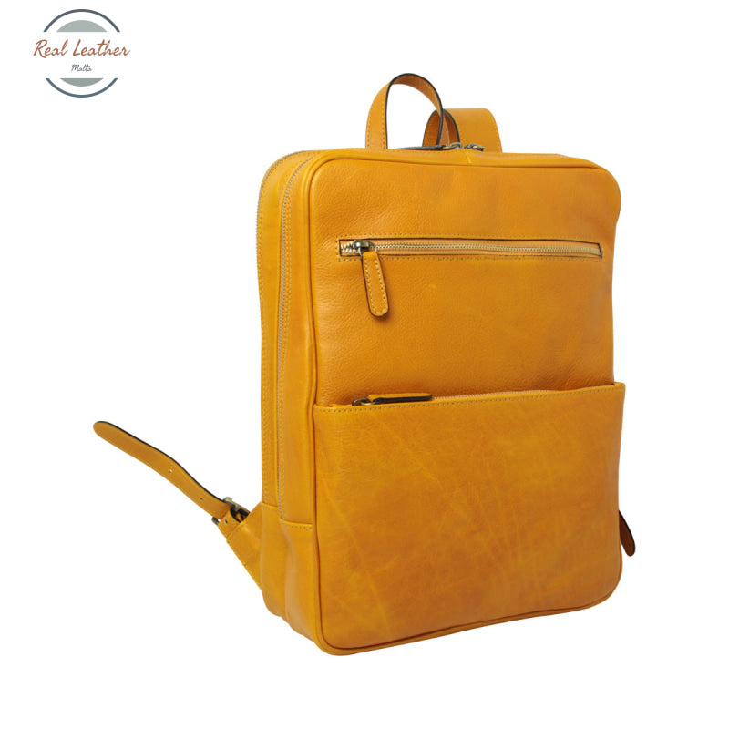 LUSSO Leather back pack with backside troller strap Yellow Ocher Backpack