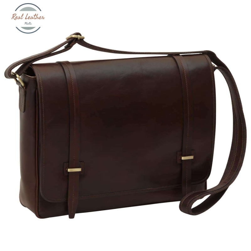 Medium leather bag with double magnetic closure Messenger Bag