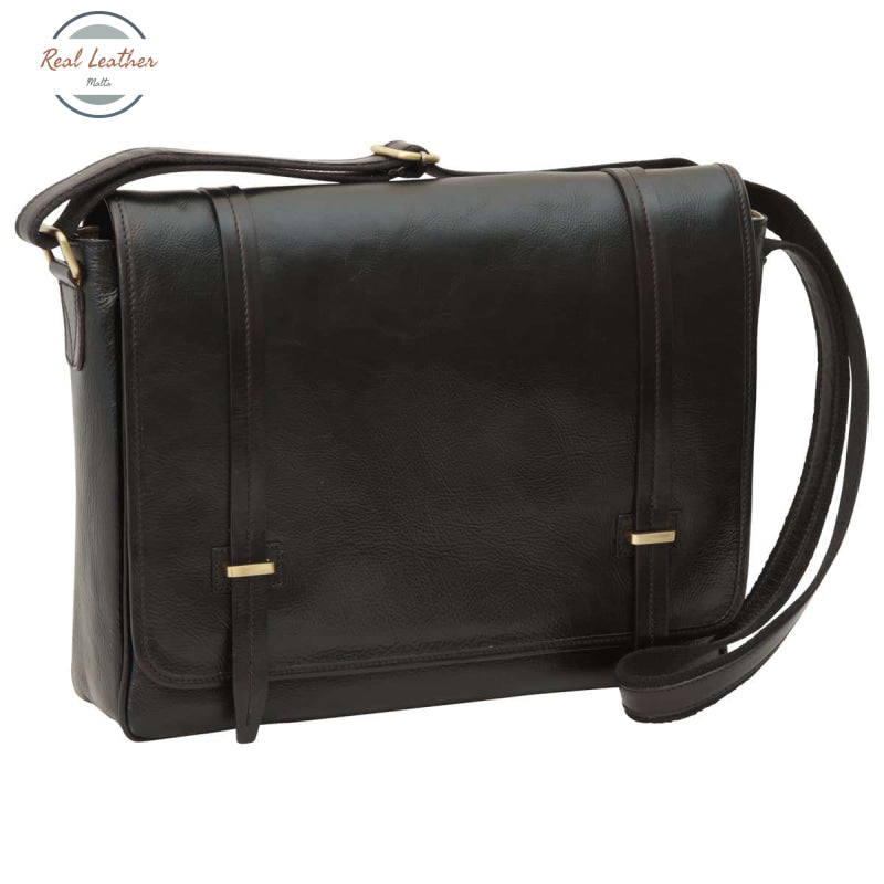 Medium leather bag with double magnetic closure Messenger Bag