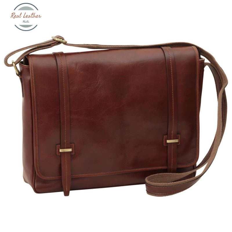 Medium leather bag with double magnetic closure Messenger Bag