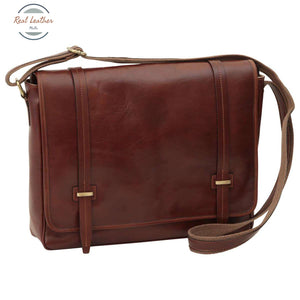 Medium leather bag with double magnetic closure Messenger Bag