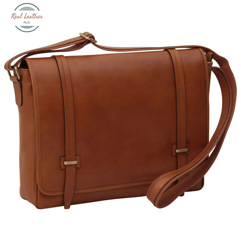 Medium leather bag with double magnetic closure Messenger Bag