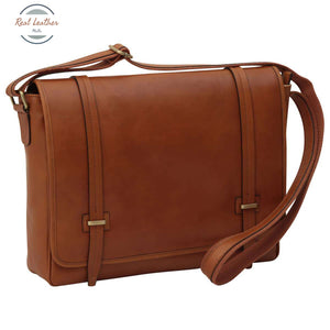 Medium leather bag with double magnetic closure Messenger Bag