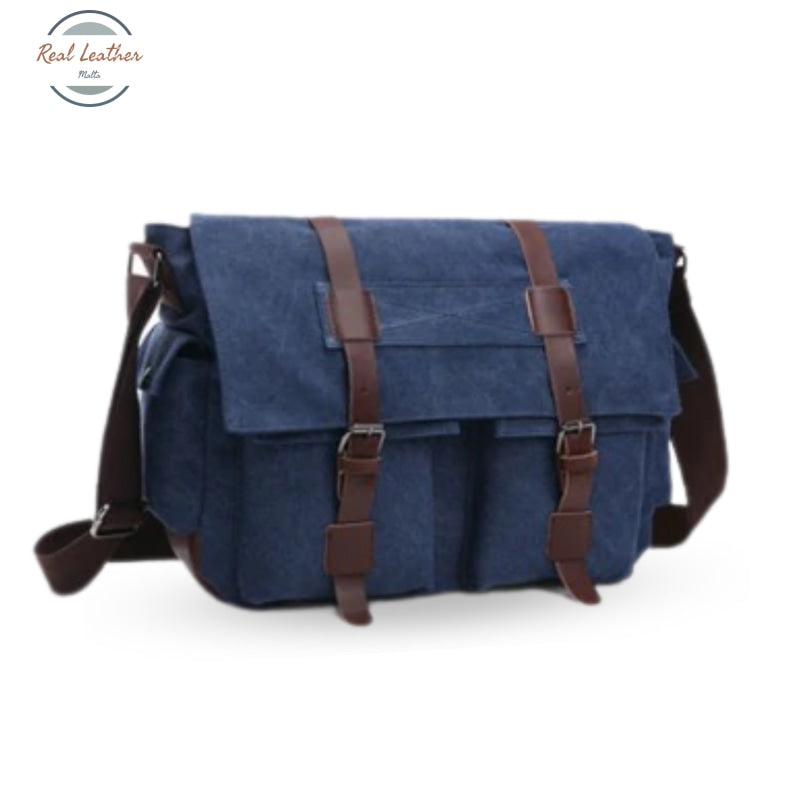 Mens Canvas Retro Style Messenger Bag Big / Dark Blue Bags