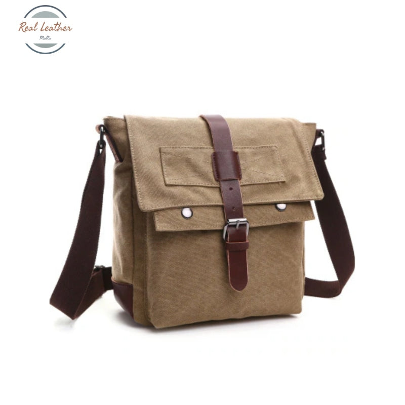 Mens Canvas Retro Style Messenger Bag Small / Khaki Bags