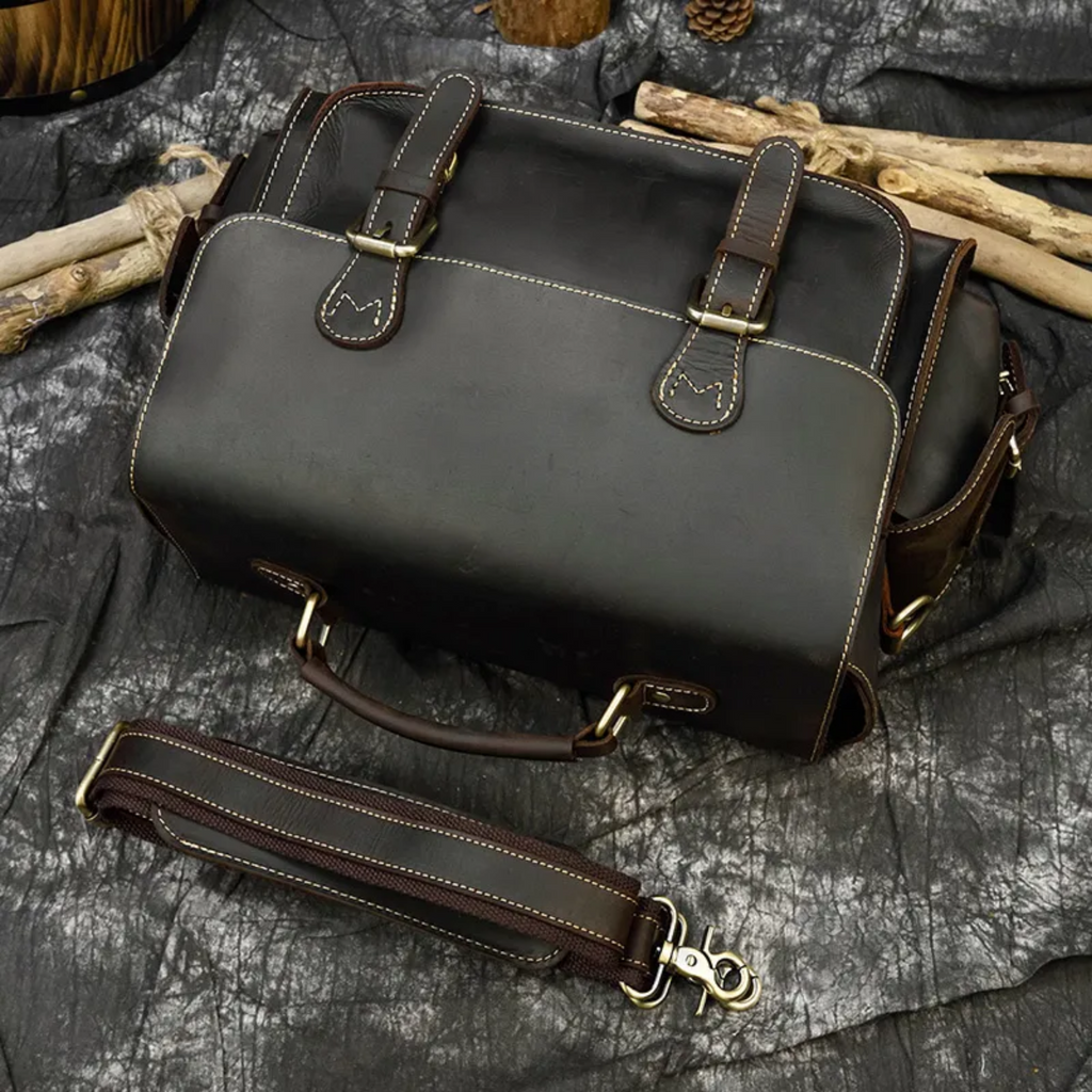 Vintage Style Leather Shoulder Bag / Camera Bag