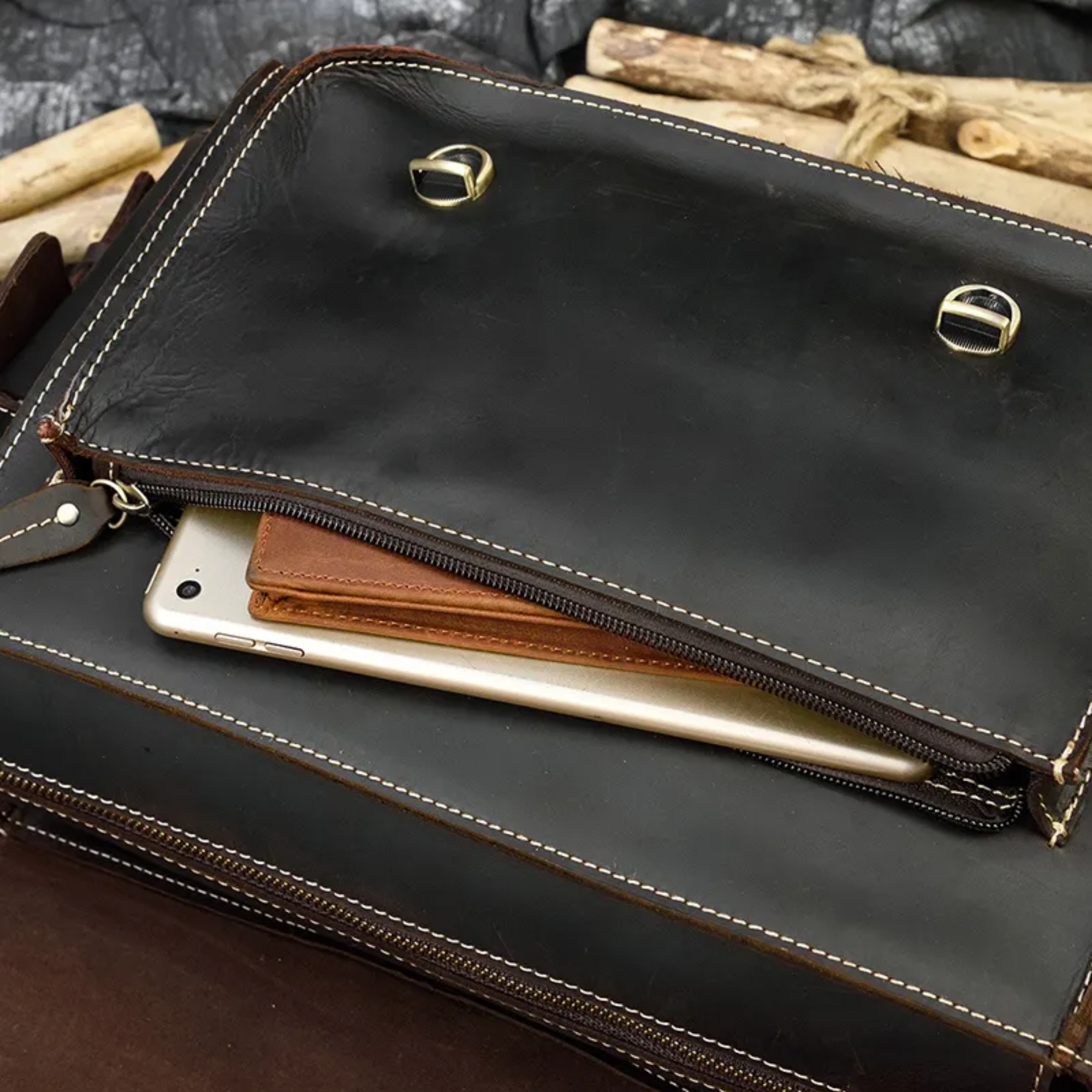 Vintage Style Leather Shoulder Bag / Camera Bag