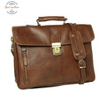 Oiled Calfskin Leather Briefcase with shoulder strap - Chestnut Chestnut Briefcase